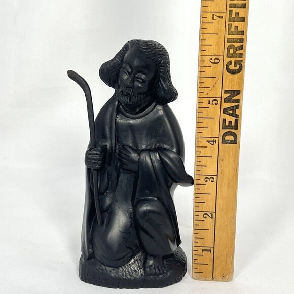 Vintage Hand Carved Ebonized Wood Kneeling ST JOSEPH / SAINT Statue 6.5" Figure - Picture 10 of 12